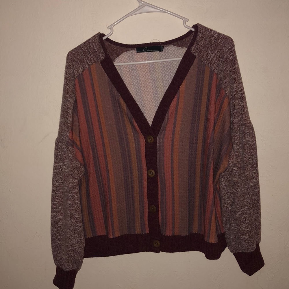Striped v-neck button down